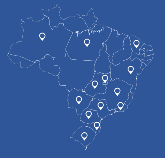 Mapa do brasil mostrando os estados em que a Aquakent esta presente